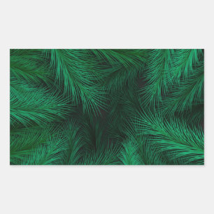 Watercolor pine branches pattern on black backgrou rectangular sticker