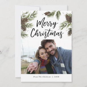 Watercolor Pine Christmas Photo Card