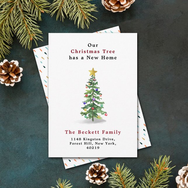 Watercolor Pine Christmas Tree New Home Holiday Card (Creator Uploaded)
