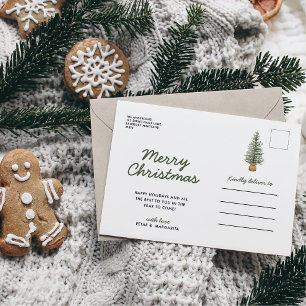 Watercolor Pine Christmas Tree Simple Holiday Post Postcard