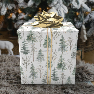 Watercolor Pine Christmas Trees Holiday  Wrapping Paper