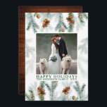 Watercolor Pine Cone Greenery Wood Christmas Holiday Card<br><div class="desc">Elegant Watercolor Pine Cone Greenery Happy Holidays Photo Holiday Card - Rustic Country Wood</div>