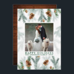 Watercolor Pine Cone Greenery Wood Christmas Holiday Card<br><div class="desc">Elegant Watercolor Pine Cone Greenery Happy Holidays Photo Holiday Card - Rustic Country Wood</div>