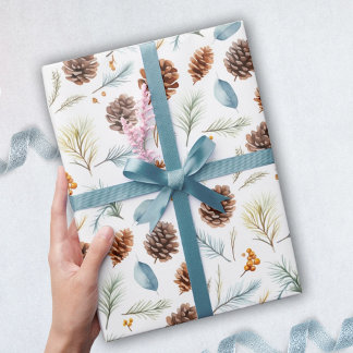Watercolor Pine cones and branches with berries Wrapping Paper