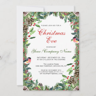 Watercolor Pine Cones Branch Christmas Eve Invitation