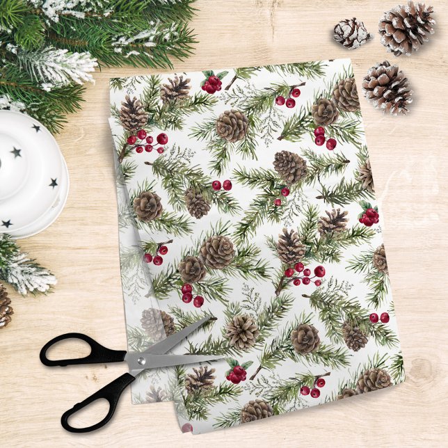 Watercolor Pine Cones Christmas Botanical Rustic Tissue Paper (Creator Uploaded)