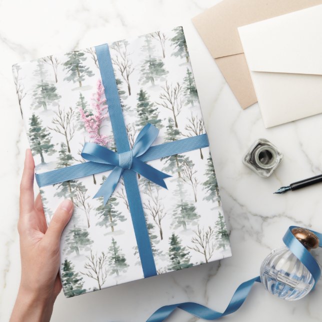 Watercolor Pine Cones Christmas Tree Holiday Wrapping Paper (Gifting)