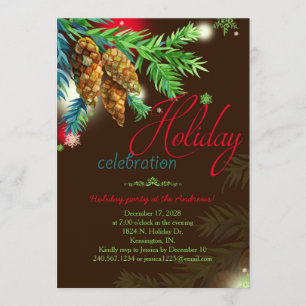 Watercolor Pine Cones Holiday Party Invitation