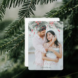 Watercolor Pine Couple Photo Rounded Holiday Card<br><div class="desc">Rounded Watercolor Pine Foliage Photo Christmas Card.</div>