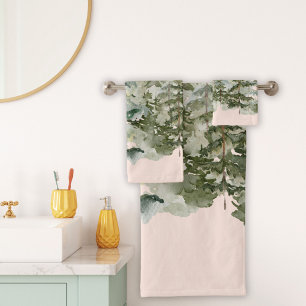 Watercolor Pine Forest and mountain Rustic Bath To Bath Towel Set