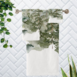 Watercolor Pine Forest and mountain Rustic Bath To Towel Set