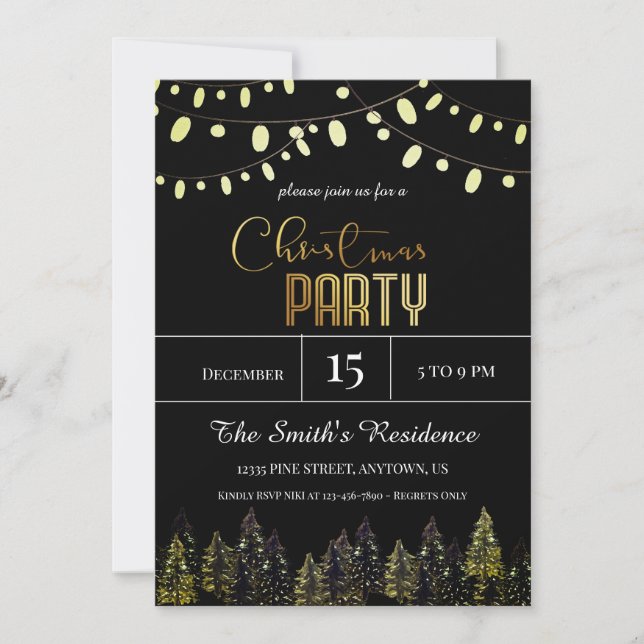 Watercolor Pine Forest Christmas Invitation (Front)