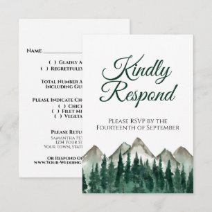 Watercolor Pine Forest Kindly Respond Wedding RSVP Card