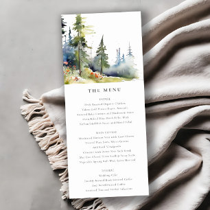 Watercolor Pine Forest Landscape Wedding Menu  Invitation