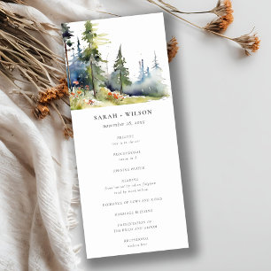 Watercolor Pine Forest Landscape Wedding Program Invitation