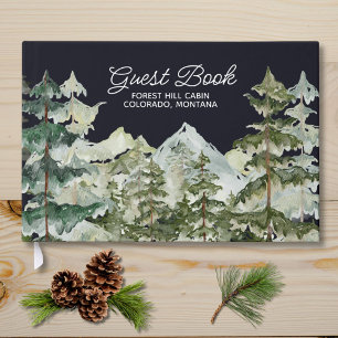 Watercolor Pine Forest Mountain Rustic Guest Book