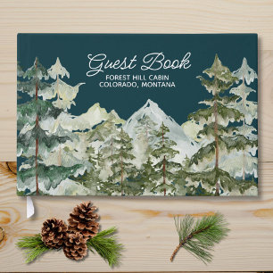 Watercolor Pine Forest Mountain Rustic Guest Book