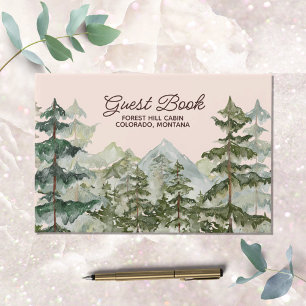 Watercolor Pine Forest Mountain Rustic Guest Book