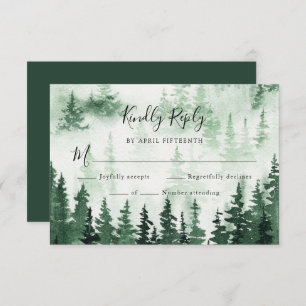 Watercolor Pine Forest Wedding RSVP card 