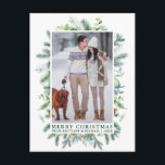 Watercolor Pine Frame Couple Christmas Green Postcard<br><div class="desc">Elegant Watercolor Pine Frame Merry Christmas Couple Photo Holiday Greenery Postcard</div>