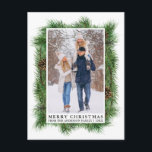 Watercolor Pine Frame Family Photo Holiday Postcard<br><div class="desc">Modern Elegant Watercolor Green Pine Frame with Pine Cones Family Photo Merry Christmas Holiday Postcard</div>