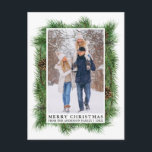 Watercolor Pine Frame Family Photo Holiday Postcard<br><div class="desc">Modern Elegant Watercolor Green Pine Frame with Pine Cones Family Photo Merry Christmas Holiday Postcard</div>
