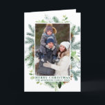 Watercolor Pine Frame Green Merry Christmas Holiday Card<br><div class="desc">Modern Elegant Watercolor Green Pine Frame and Pine Cones Photo Merry Christmas Holiday Folded Card</div>