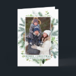 Watercolor Pine Frame Green Merry Christmas Holiday Card<br><div class="desc">Modern Elegant Watercolor Green Pine Frame and Pine Cones Photo Merry Christmas Holiday Folded Card</div>