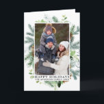Watercolor Pine Frame Happy Holidays Photo Folded Holiday Card<br><div class="desc">Modern Elegant Watercolor Green Pine Frame and Pine Cones Happy Holidays Photo Holiday Card</div>