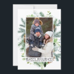 Watercolor Pine Frame Happy Holidays Photo Holiday Card<br><div class="desc">Modern Elegant Watercolor Green Pine Frame and Pine Cones Happy Holidays Photo Holiday Card</div>