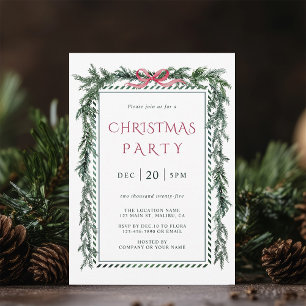Watercolor Pine Garland Christmas Party Invitation