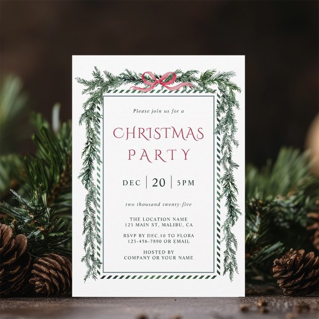 Watercolor Pine Garland Christmas Party Invitation (Creator Uploaded)