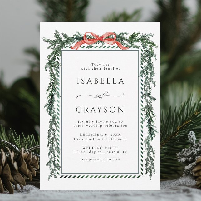 Watercolor Pine Garland Wedding Invitation (Creator Uploaded)