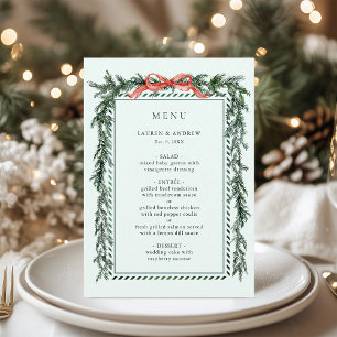 Watercolor Pine Garland Wedding Mint Green Menu