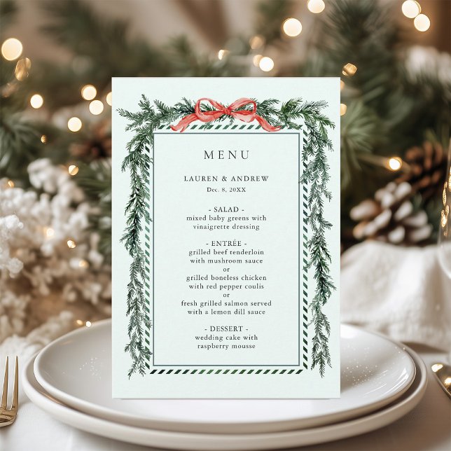 Watercolor Pine Garland Wedding Mint Green Menu (Creator Uploaded)