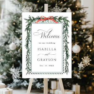Watercolor Pine Garland Wedding Welcome Poster
