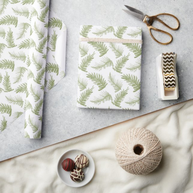 Watercolor pine green leaves pattern wrapping paper (Crafts)