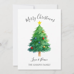 Watercolor Pine Merry Christmas Tree  Holiday Card
