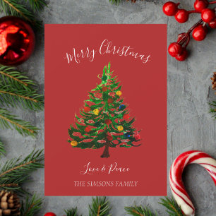 Watercolor Pine Merry Christmas Tree  Holiday Card