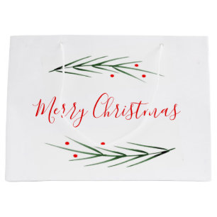Watercolor Pine Needles and Berries Large Gift Bag