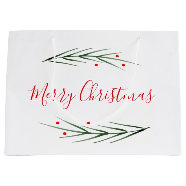 Watercolor Pine Needles and Berries  Large Gift Bag (Front)