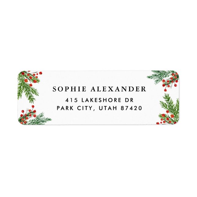 Watercolor Pine Needles and Holly Borders Holiday (Front)