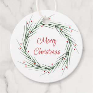 Watercolor Pine Needles & Berries Wreath gift tags