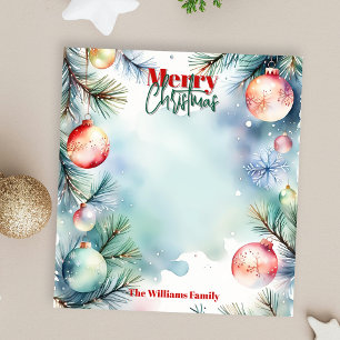 Watercolor Pine Ornament Family Christmas Notepad