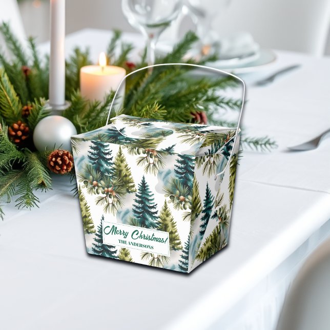 Watercolor Pine Pattern Elegant Winter  Favour Box (Creator Uploaded)