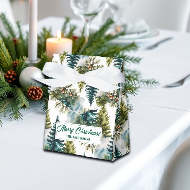 Watercolor Pine Pattern Elegant Winter  Favour Box (Creator Uploaded)