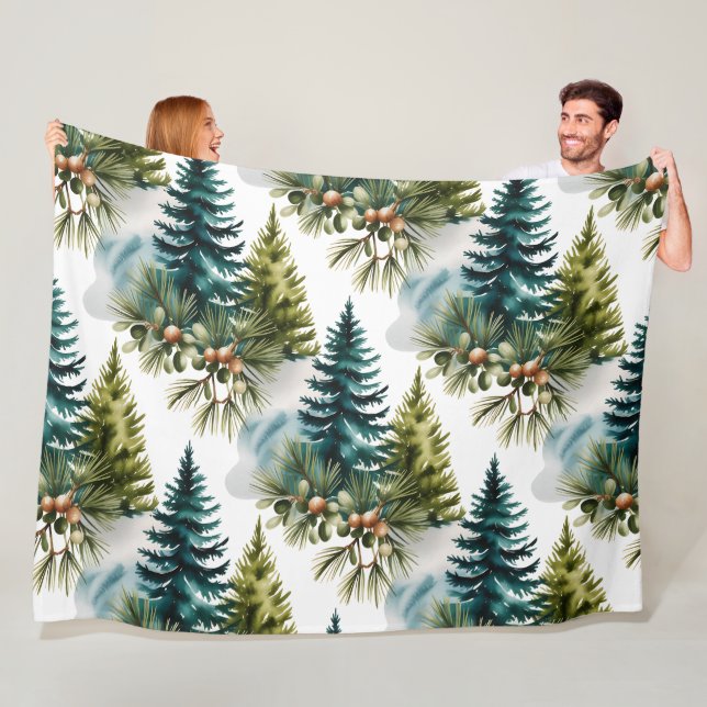 Watercolor Pine Pattern Elegant Winter Fleece Blanket (In Situ)