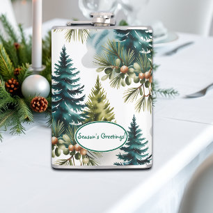 Watercolor Pine Pattern Elegant Winter Hip Flask