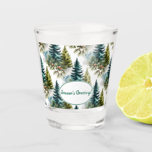 Watercolor Pine Pattern Elegant Winter Shot Glass