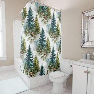 Watercolor Pine Pattern Elegant Winter Shower Curtain